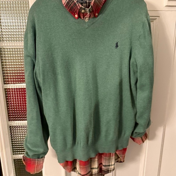 Ralph Lauren Men’s VTG 2 PCS SET Cotton Flannel Shirt & Green Sweater Sz L - Picture 15 of 16